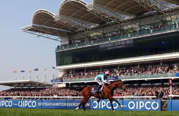 Frankel and Tom Queally winning The Qipco 2000 Guineas Stakes Pic Dan Abraham - racingfotos.com Newmarket 30.4.11 THIS IMAGE IS SOURCED FROM AND MUST BE BYLINED "RACINGFOTOS.COM"