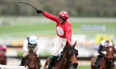 Jockey J J Slevin celebrates on Home By The Lee