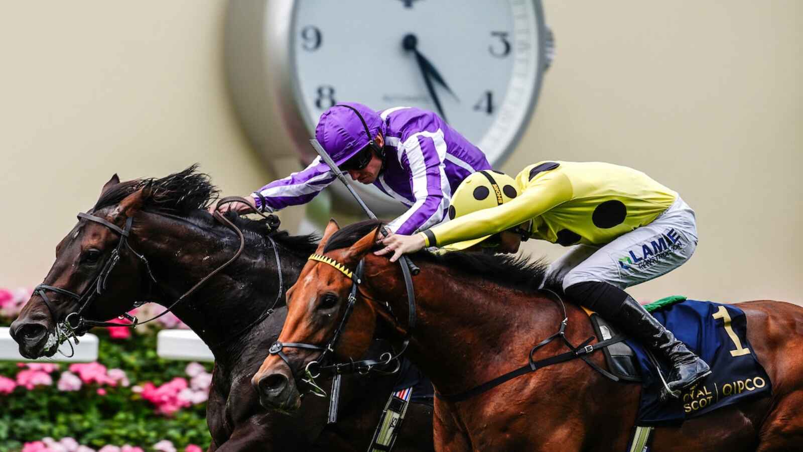 Bow Echo and Billy Loughnane (near) wins the St James's Palace Stakes beating Ryan Moore and Gstaad (credit- Megan Rose Photography)